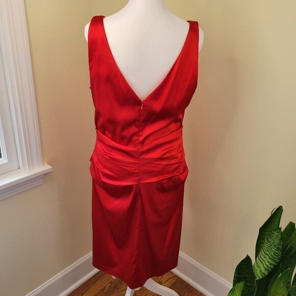 Boston Proper Sleeveless V-Neck Form Fitting Satin Red Dress Womens Siz 12 - Picture 7 of 14